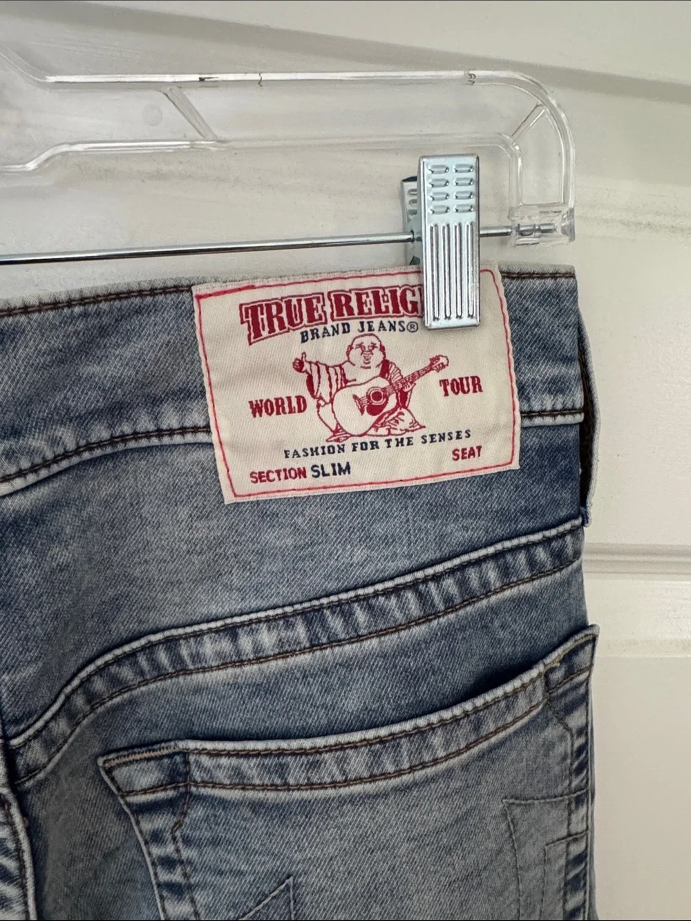 True Religion Blue Washed Denim Jeans with Tan Tag